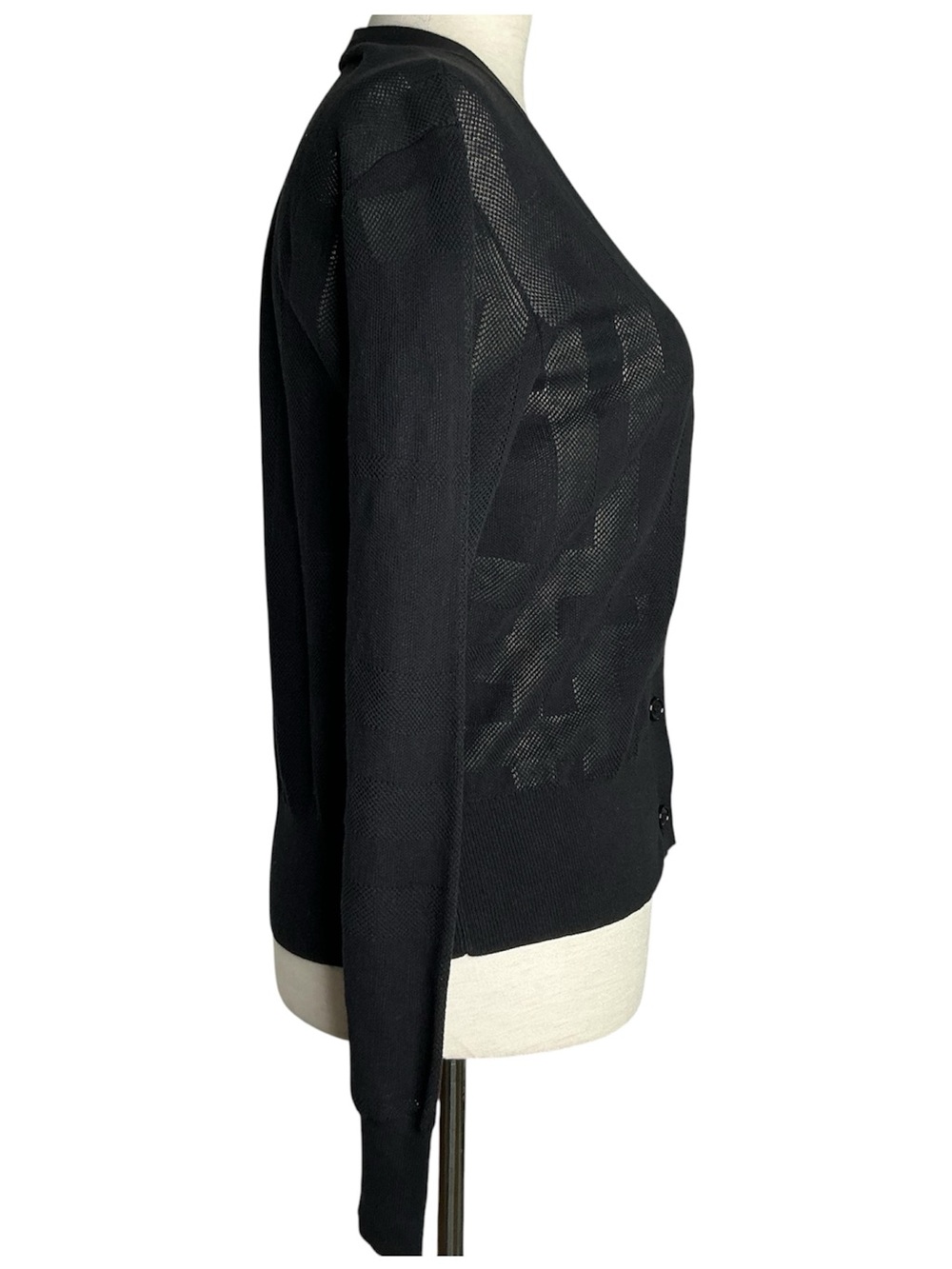 Burberry London Black V-Neck Button Front Women's Knit Cardigan Cotton Sz Large - Picture 2 of 14